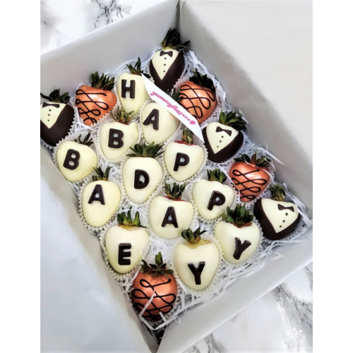 20pcs TUXEDO x Bronze Chocolate Strawberries Gift Box (Custom Wording)